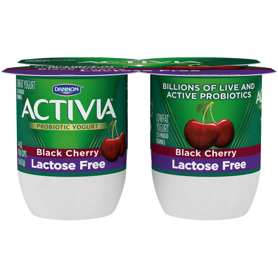 slide 1 of 8, Activia Lactose Free Lowfat Yogurt Black Cherry, 4 ct