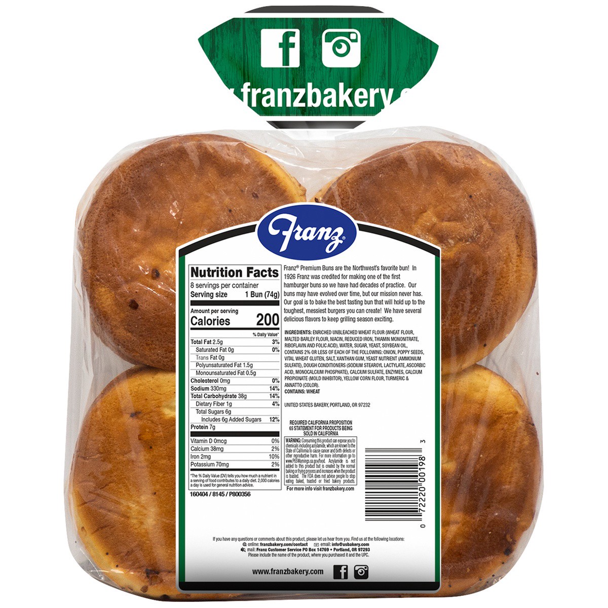 slide 5 of 6, Franz BBQ Onion Hamburger Buns 21oz, 21 oz