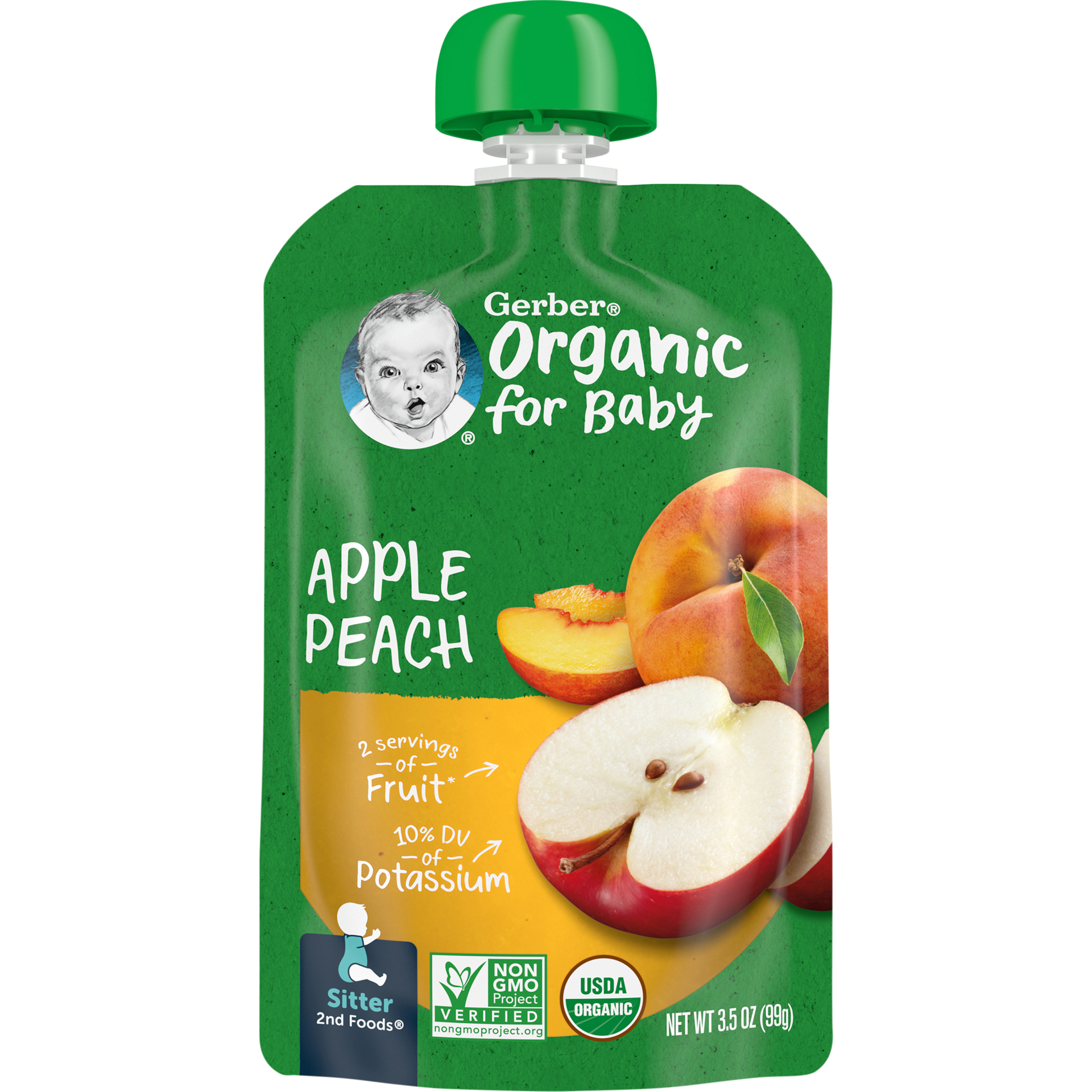 slide 1 of 5, Gerber Organic Baby Food, 2nd Foods for Sitter, Apple & Peach, 3.5oz Pouches, 3.5 oz