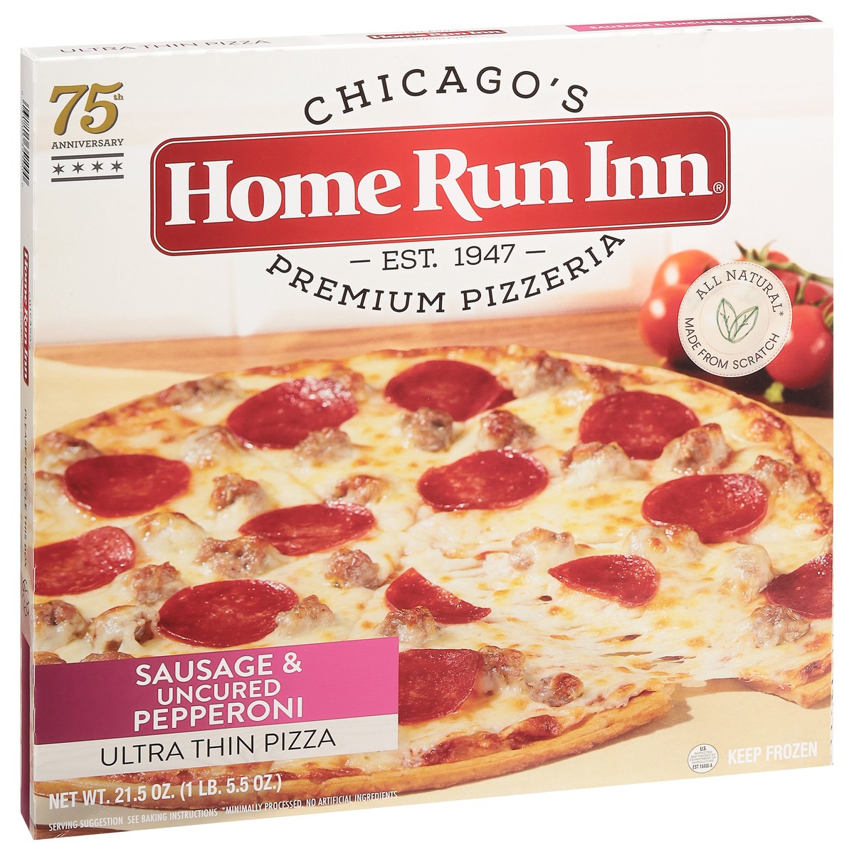 slide 2 of 9, Home Run Inn Ultra Thin Sausage & Uncured Pepperoni Pizza 21.5 oz, 19.5 oz