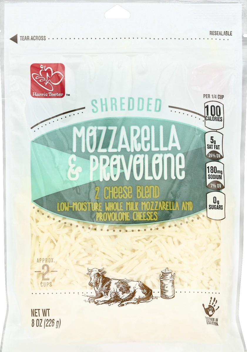 slide 1 of 4, Harris Teeter Shredded Mozzarella & Provolone Cheese - 8 oz, 8 oz