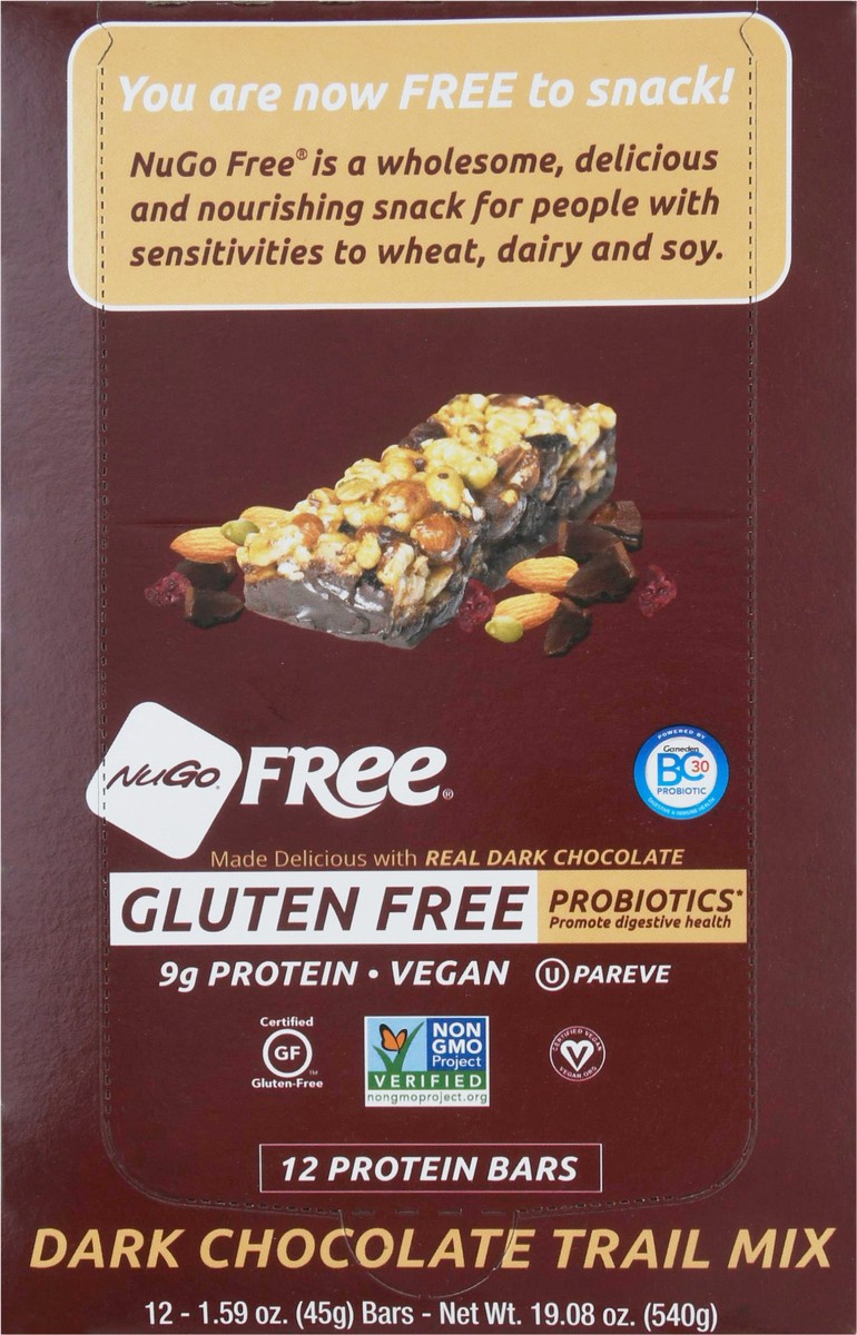 slide 1 of 5, NuGo Free Gluten Free Dark Chocolate Trail Mix Protein Bar 12 - 1.59 oz ea, 12 ct