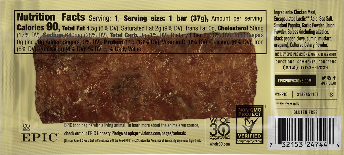 slide 5 of 9, EPIC BBQ Seasoned Chicken Bar, 1.37 oz