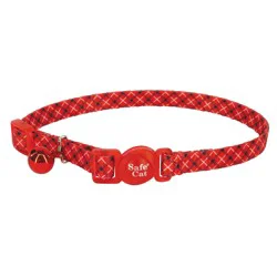 Safe Cat Fashion Adjustable Breakaway Collar, White Red Plaid, 3/8" x 8"-12"