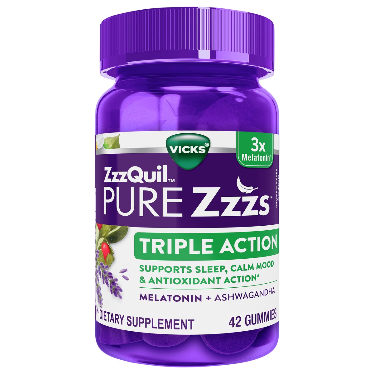 slide 1 of 1, ZzzQuil Pure Zzzs Triple Action Melatonin Gummies - 42ct, 42 ct