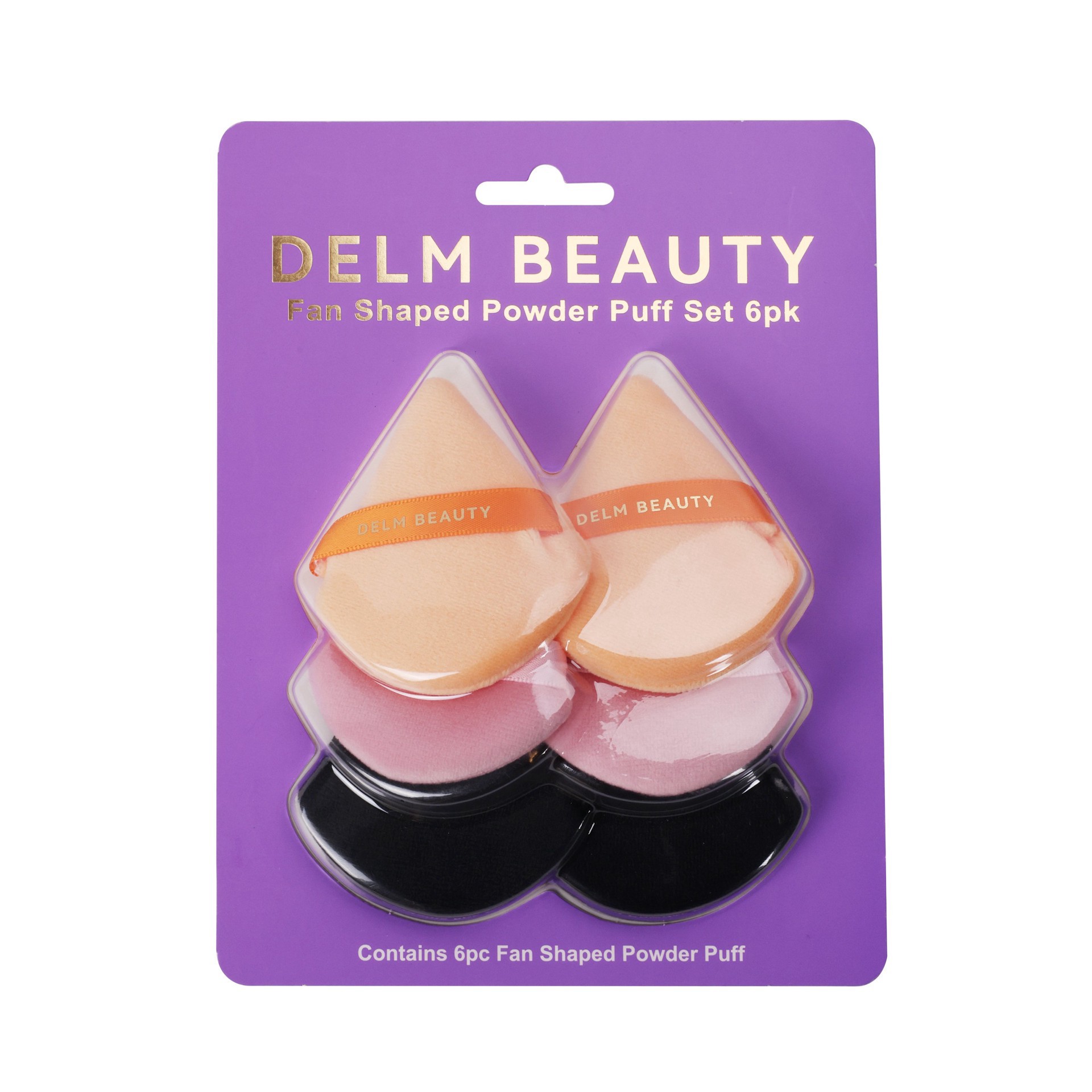 slide 1 of 1, Delm Beauty Fan Shaped Powder Makeup Puffs, 6 ct