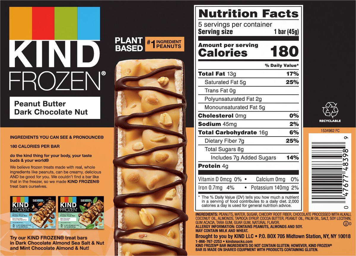 slide 5 of 9, KIND Frozen Dark Chocolate Peanut Butter Plant Based Dessert, 5-Count Box, 5 ct