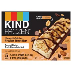 KIND FROZEN Plant Based Frozen Treat Bar, Peanut Butter Dark Chocolate Nut Treat Bars, 5 Pack, 1.6 Oz Bars