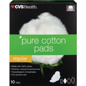 slide 1 of 1, CVS Health Pure Cotton Medium Flow Pads, Regular, 10 ct