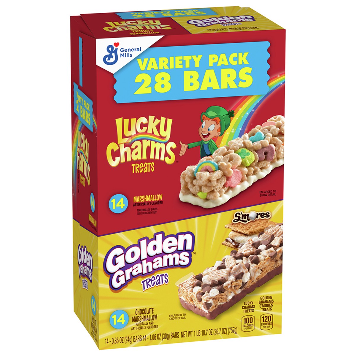 slide 8 of 9, General Mills Golden Grahams Lucky Charms Breakfast Cereal Treat Bars Variety Pack, 28 ct, 28 ct