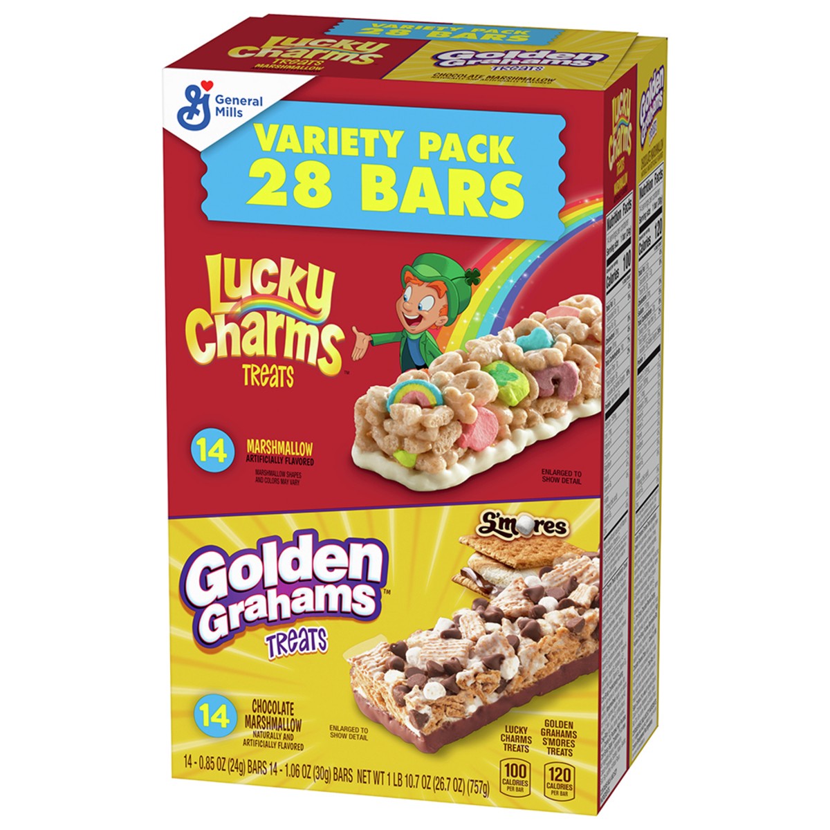 slide 4 of 9, General Mills Golden Grahams Lucky Charms Breakfast Cereal Treat Bars Variety Pack, 28 ct, 28 ct