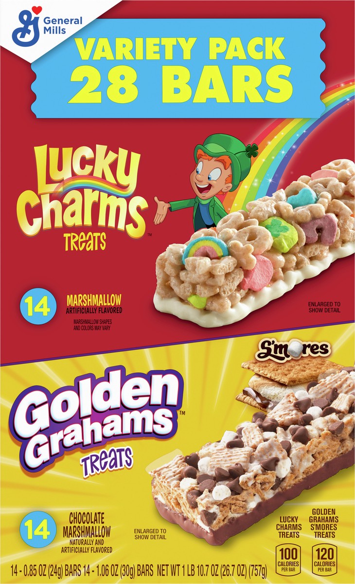 slide 6 of 9, General Mills Golden Grahams Lucky Charms Breakfast Cereal Treat Bars Variety Pack, 28 ct, 28 ct