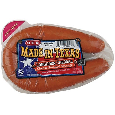 slide 1 of 1, Hill Country Fare Smoked Sausage With Cheddar Cheese, 13 oz