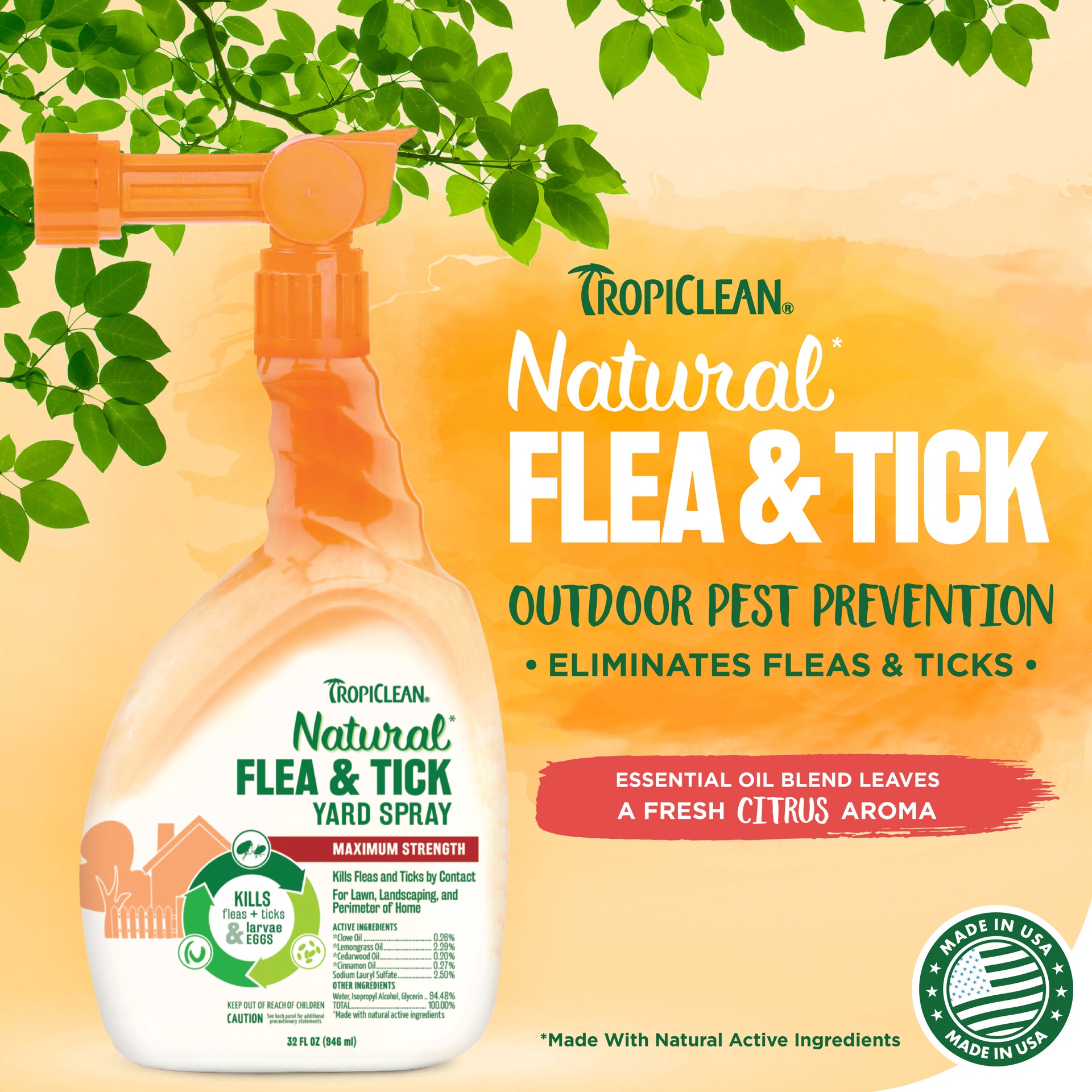 slide 8 of 10, TropiClean Natural* Flea & Tick Yard Spray, 32oz, 32 fl oz