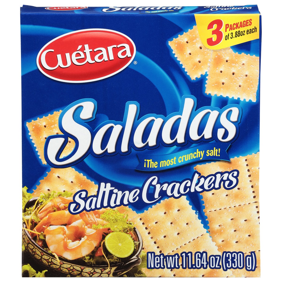slide 1 of 9, Cuétara Saladas Saltine Crackers 3 - 3.88 oz Packages, 3 ct