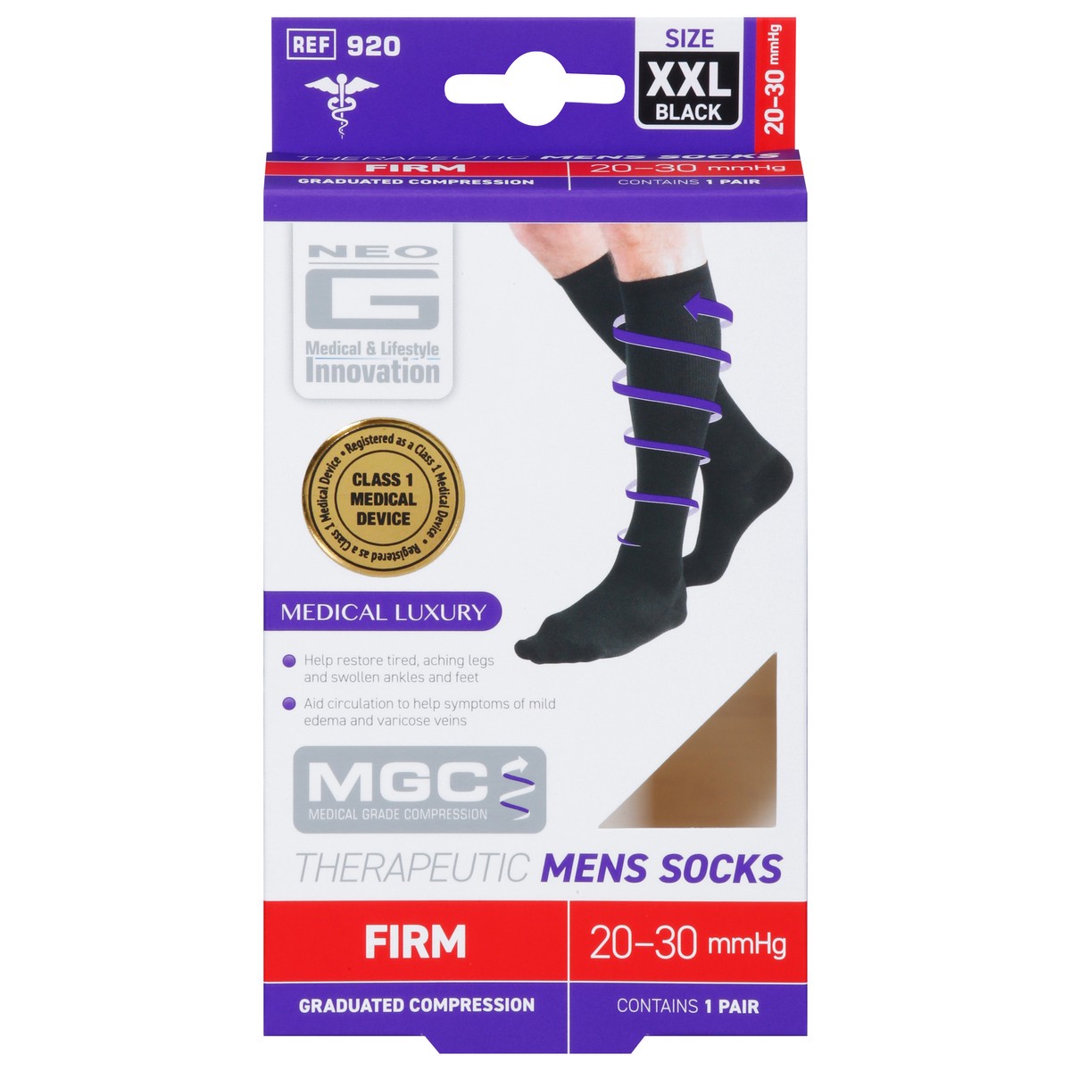 slide 3 of 4, Neo G Black 20-30 mmHg Mens Firm Therapeutic Socks XXL 1 Pair, 1 ct