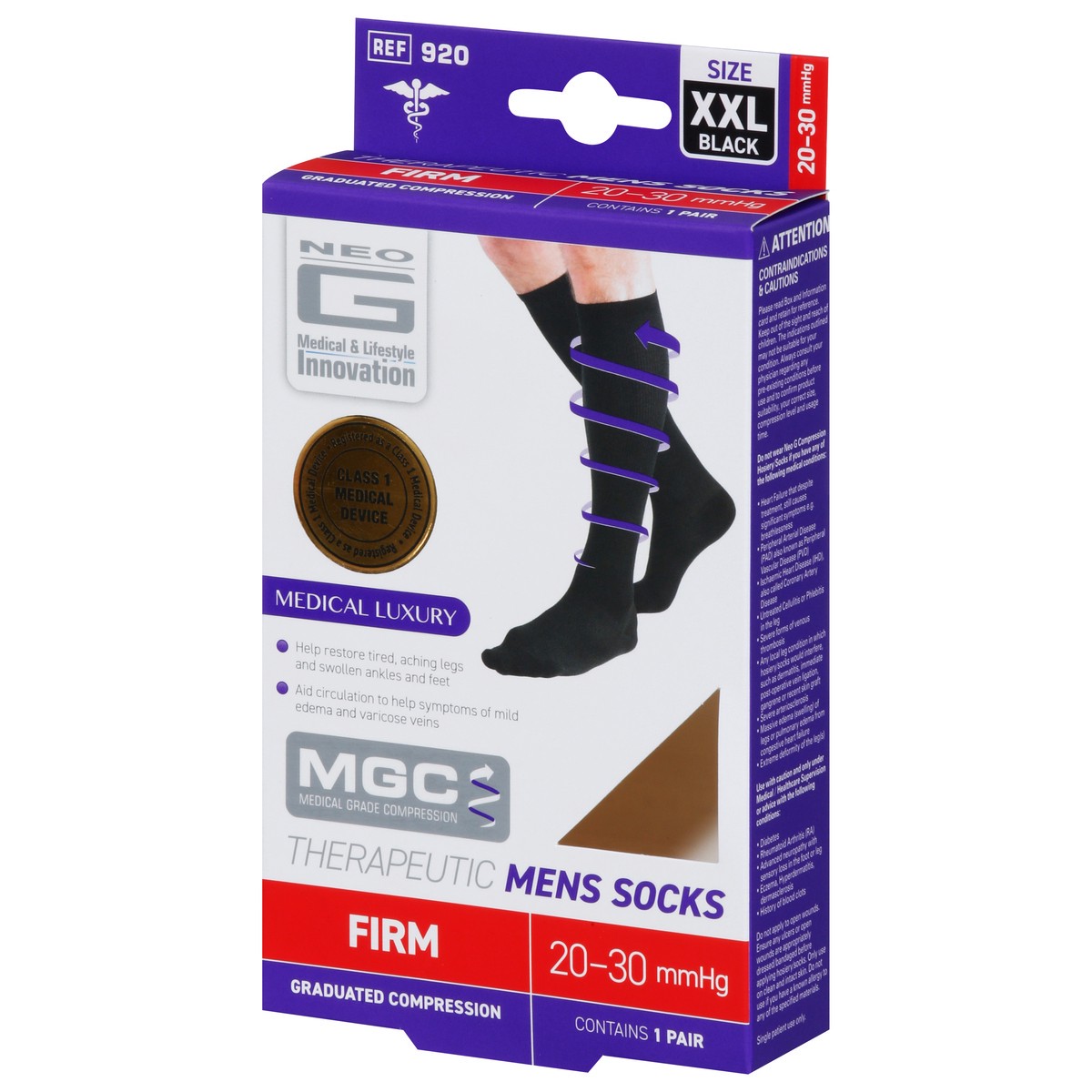 slide 2 of 4, Neo G Black 20-30 mmHg Mens Firm Therapeutic Socks XXL 1 Pair, 1 ct