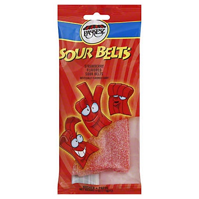 slide 1 of 1, Paskesz Sour Strawberry Belts, 4 oz