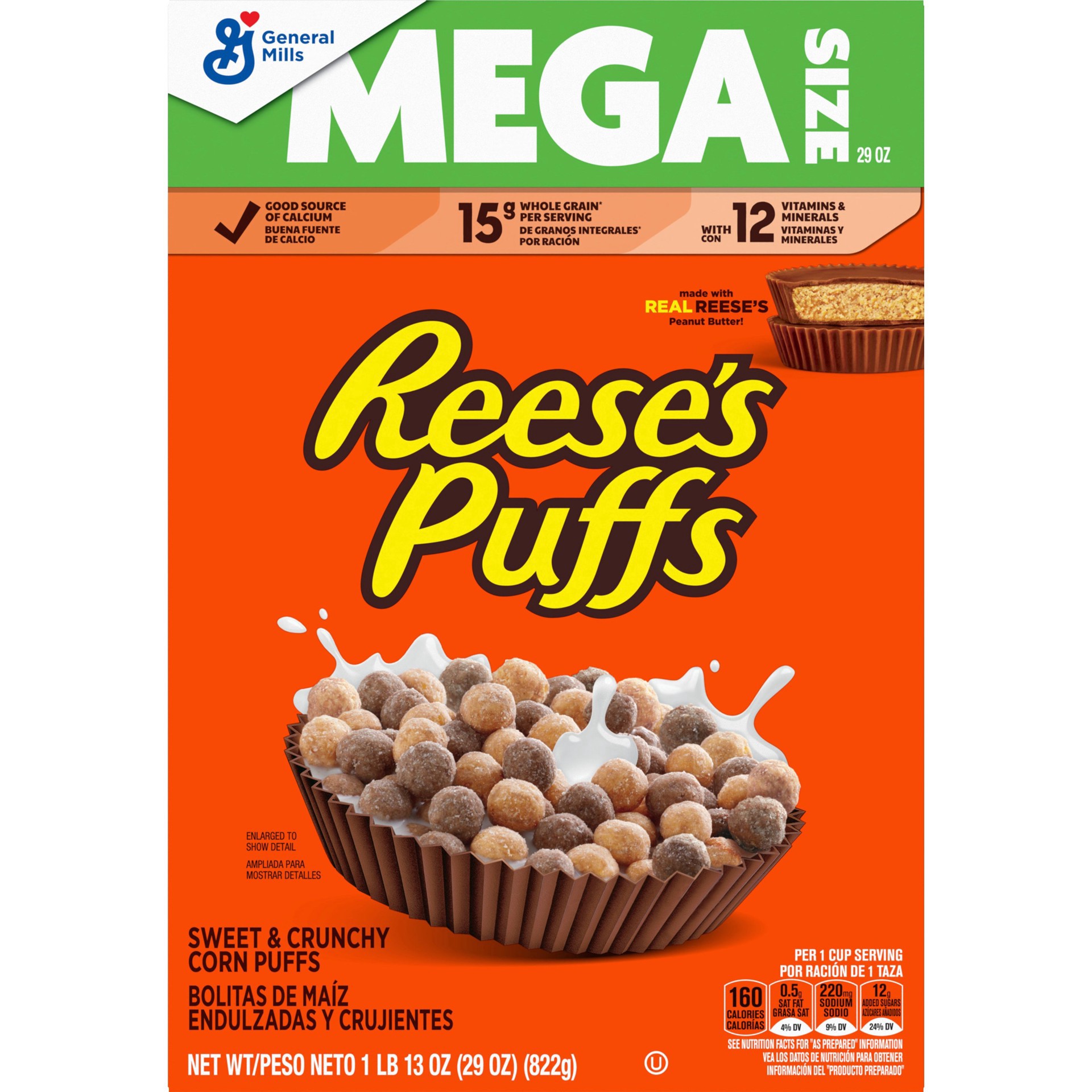 slide 1 of 1, REESE'S PUFFS Chocolatey Peanut Butter Cereal, Kids Breakfast Cereal, Mega Size, 29 oz, 29 oz