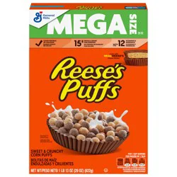REESE''S PUFFS Chocolatey Peanut Butter Cereal, Kids Breakfast Cereal, Mega Size, 29 oz