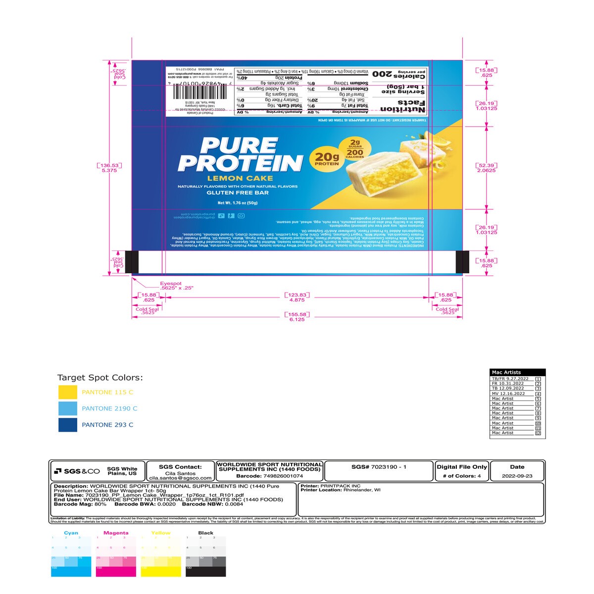 slide 5 of 11, Pure Protein Bars, Lemon Cake, 20g Protein, 1.76 Oz, 6 Ct, 50 gram