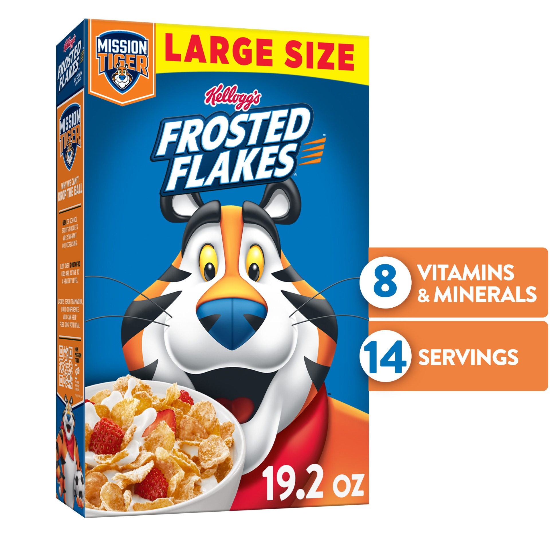slide 1 of 7, Kellogg's Frosted Flakes Breakfast Cereal, 8 Vitamins and Minerals, Kids Snacks, Original, 19.2 oz