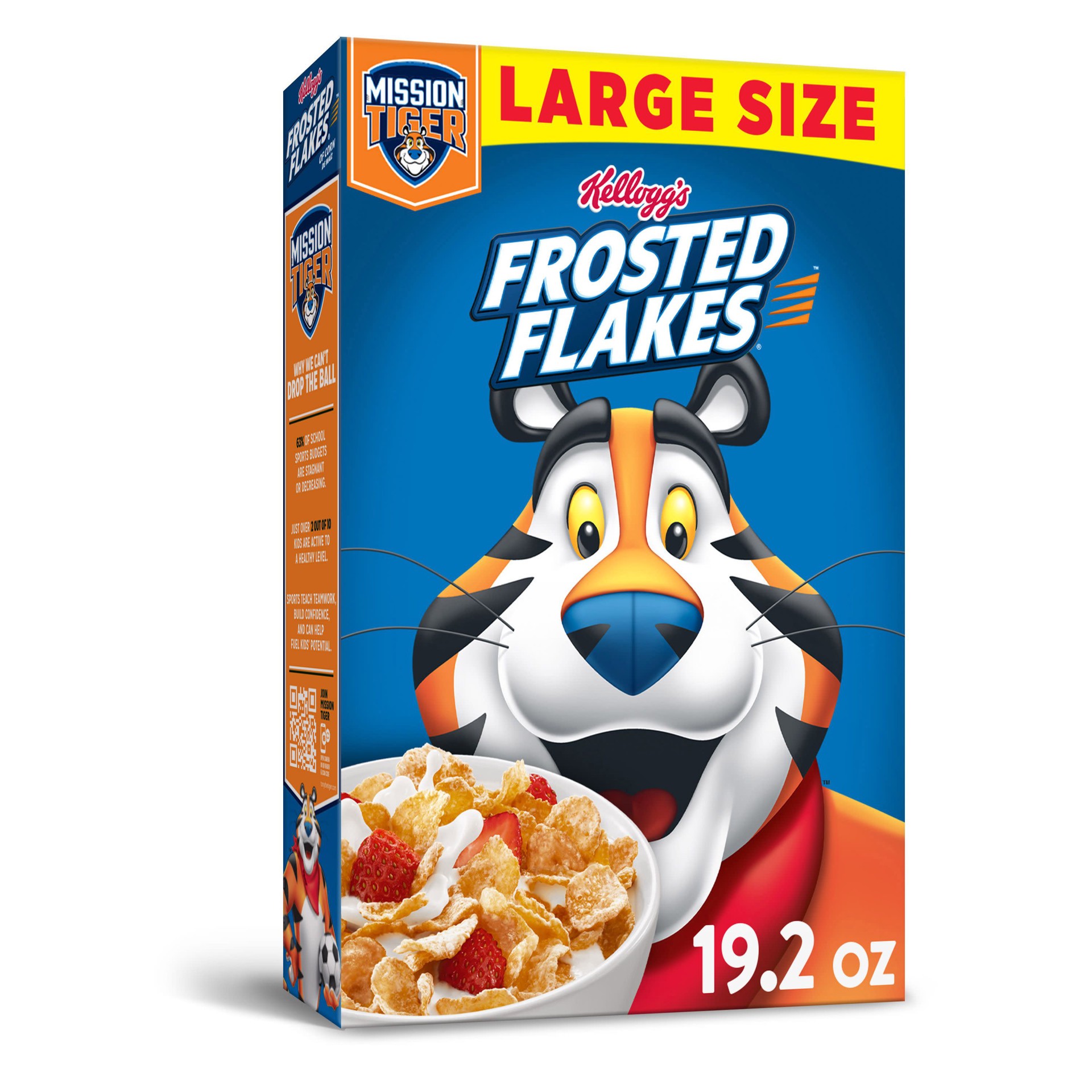 slide 1 of 5, Frosted Flakes Kellogg's Frosted Flakes Breakfast Cereal, 8 Vitamins and Minerals, Kids Snacks, Large Size, Original, 19.2oz Box, 1 Box, 19.2 oz