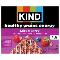KIND Healthy Grains Energy Bars, Mixed Berry, 19g Whole Grains, Made with Super Grains, Gluten Free Snacks, 5 Ct, 7.1oz