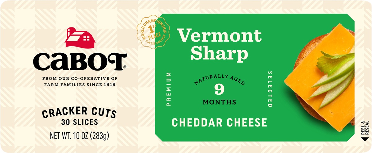 slide 4 of 9, Vermont Simply Sharp Cheddar Cheese Cracker Cut Slices, 10 oz