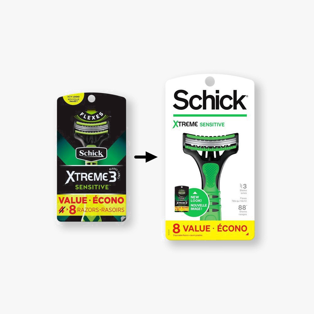 slide 4 of 50, Schick Xtreme3 Sensitive Men's Disposable Razor, 8 ct