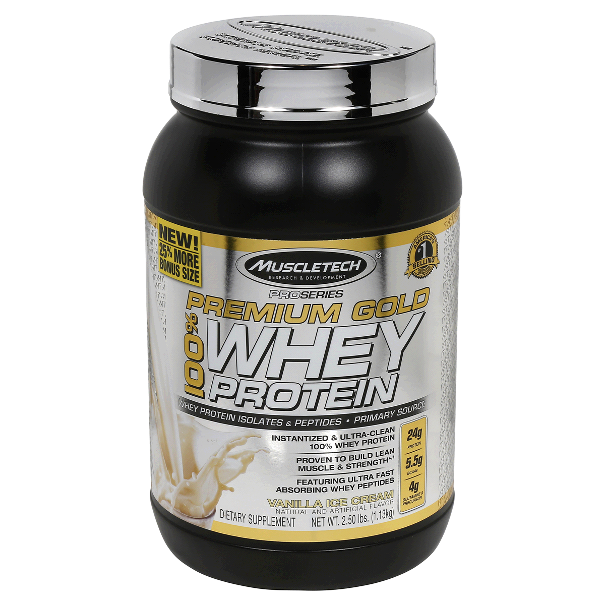 slide 1 of 1, MuscleTech Premium Gold Whey Protein Powder - Vanilla Ice Cream, 2.5 lb