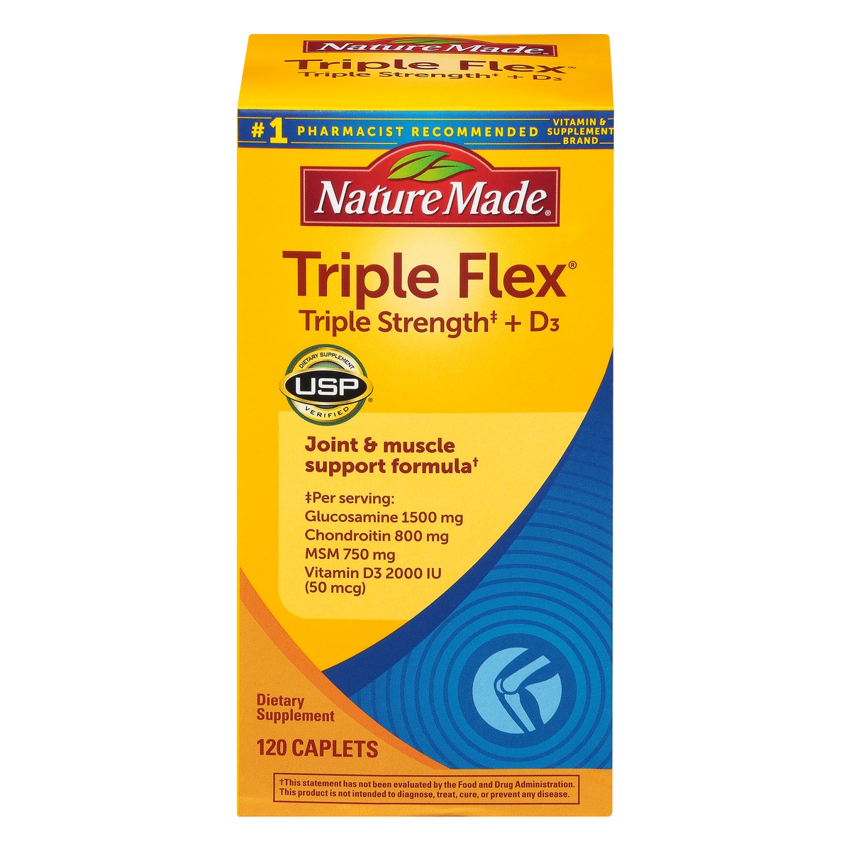 slide 1 of 1, Nature Made Triple Strength + D3 Caplets Triple Flex 120 ea, 120 ct