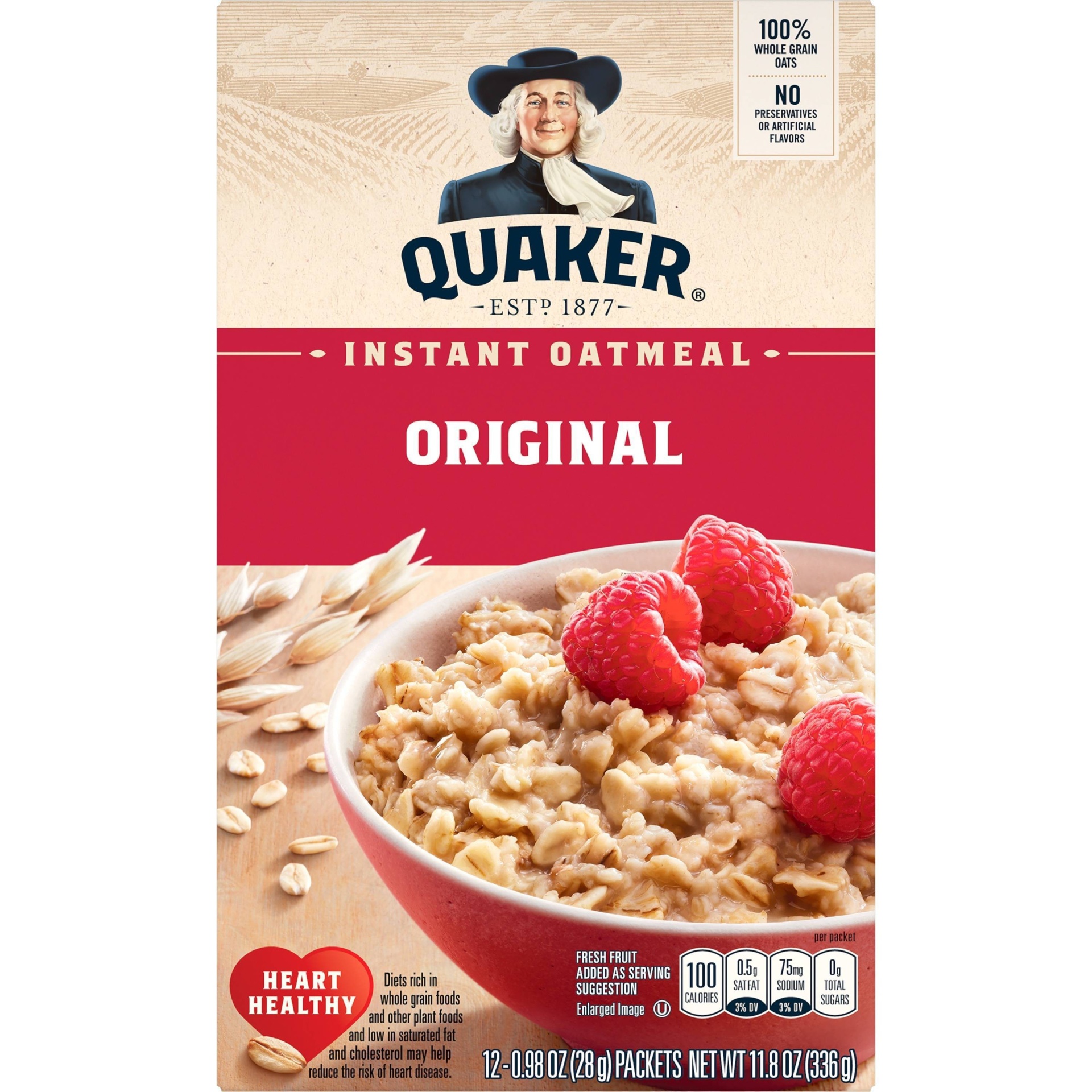slide 1 of 5, Quaker Original Heart Healthy Oatmeal, 12 ct