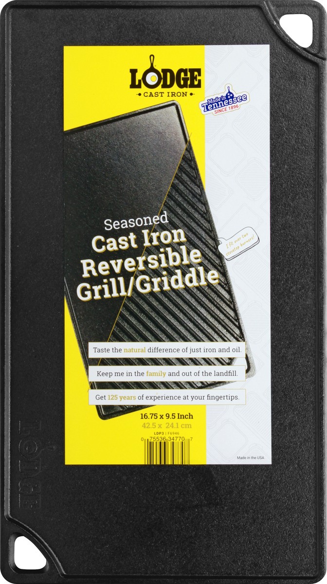 slide 2 of 9, Lodge inch Double Play Cast Iron Reversible Grill/Griddle, 16.75 x 9.5", 1 ct