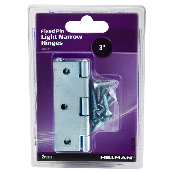 slide 1 of 1, Hillman Zinc Light Narrow Door Hinges and Fixed Pin 3, 2 ct