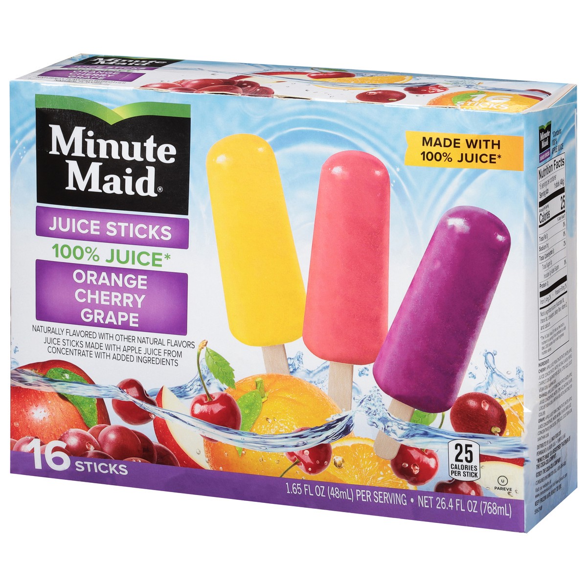 slide 5 of 9, Minute Maid Orange, Cherry, Grape Juice Sticks 16 - 1.65 fl oz Sticks, 16 ct; 26.4 oz