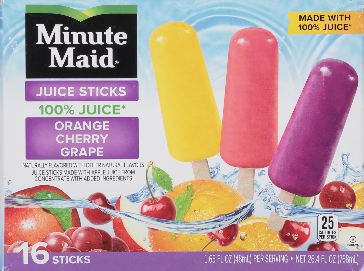 slide 2 of 9, Minute Maid Orange, Cherry, Grape Juice Sticks 16 - 1.65 fl oz Sticks, 16 ct; 26.4 oz