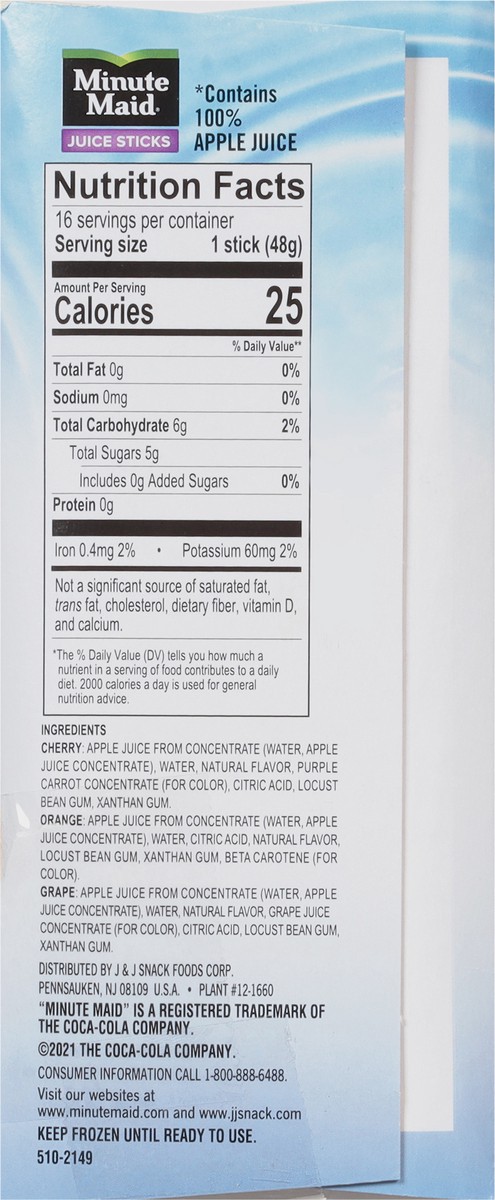 slide 8 of 9, Minute Maid Orange, Cherry, Grape Juice Sticks 16 - 1.65 fl oz Sticks, 16 ct; 26.4 oz
