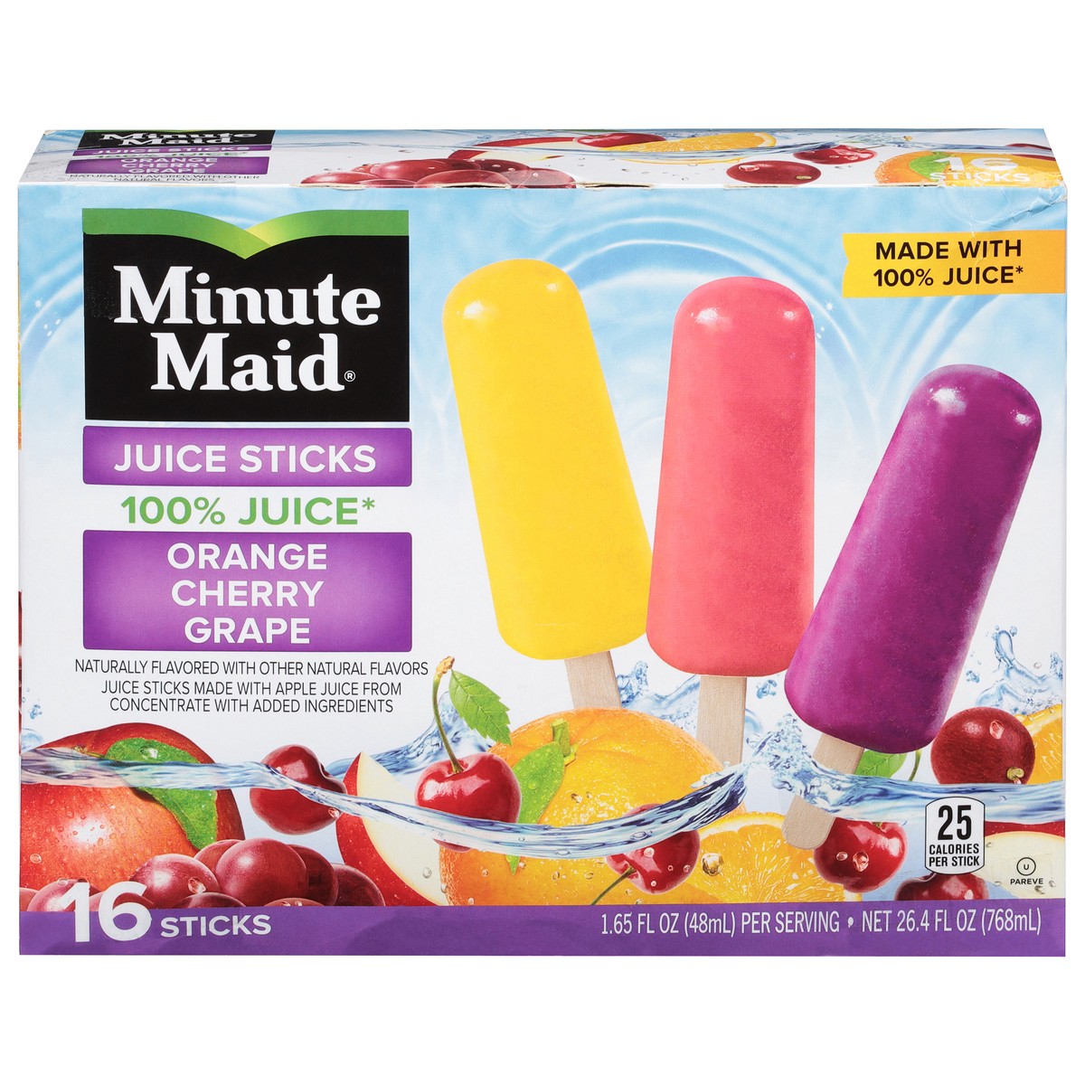 slide 1 of 9, Minute Maid Orange, Cherry, Grape Juice Sticks 16 - 1.65 fl oz Sticks, 16 ct; 26.4 oz