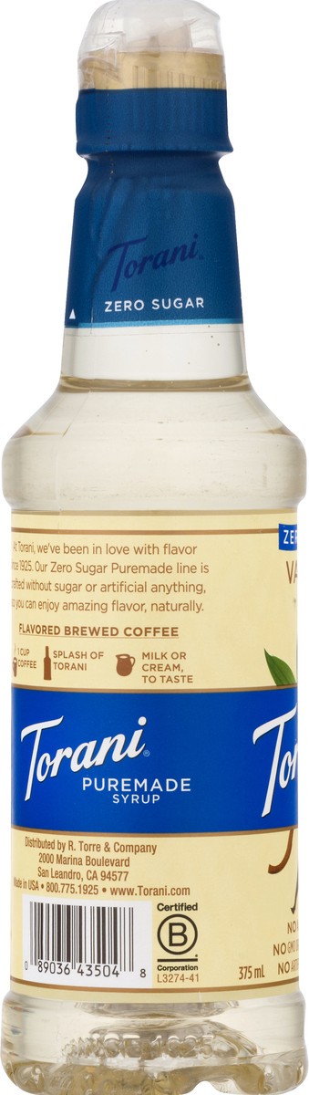 slide 6 of 13, Torani Puremade Zero Sugar Vanilla Syrup 375 ml, 1 ct