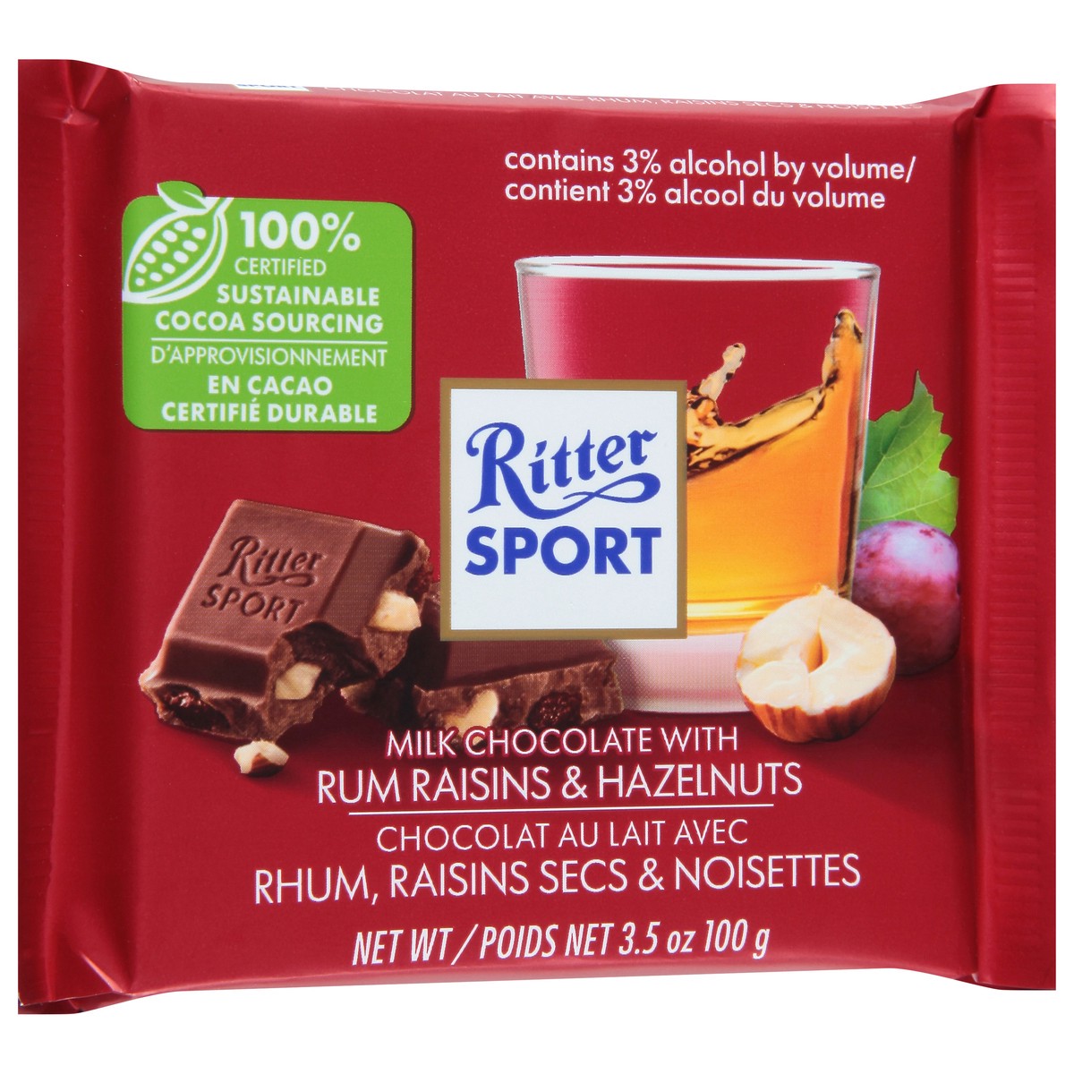 slide 2 of 9, Ritter Sport Milk Chocolate with Rum Raisins & Hazelnuts 3.5 oz, 3 oz