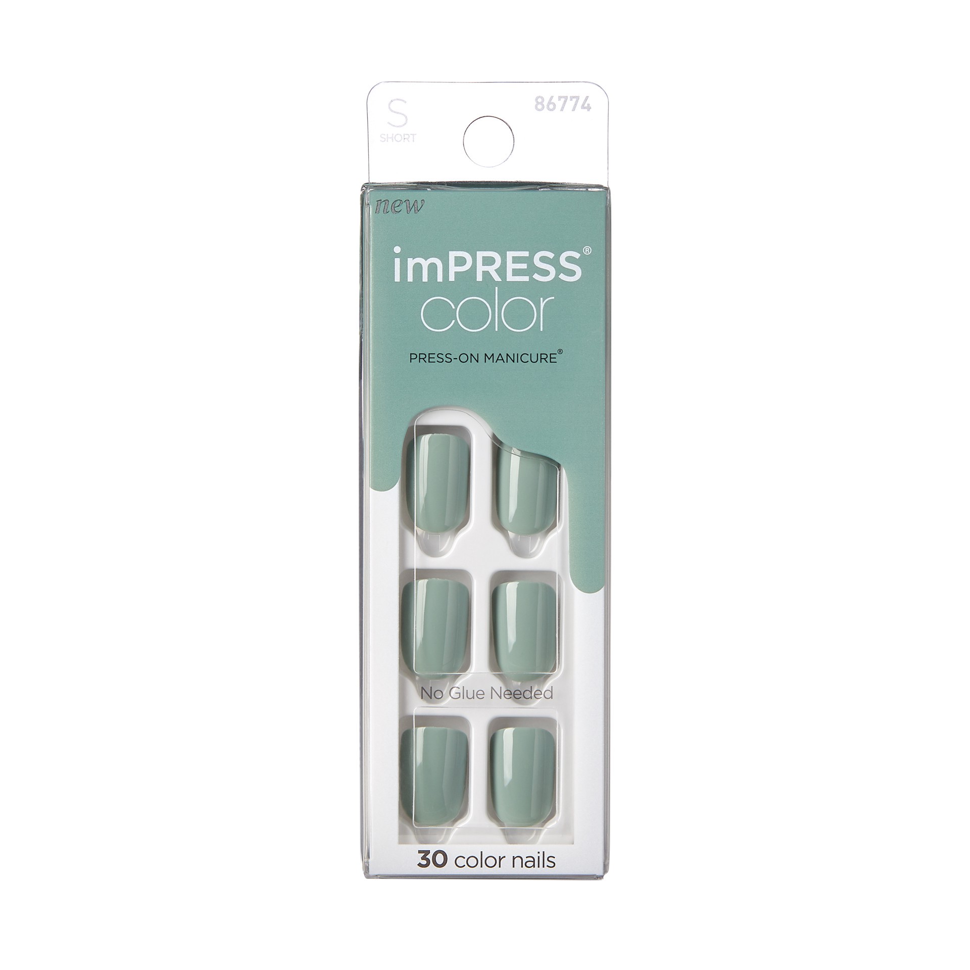 slide 1 of 5, imPRESS KISS imPRESS Color Long-Lasting Short Square Press-On Nails, Solid Green, 30 Pieces, 1 ct