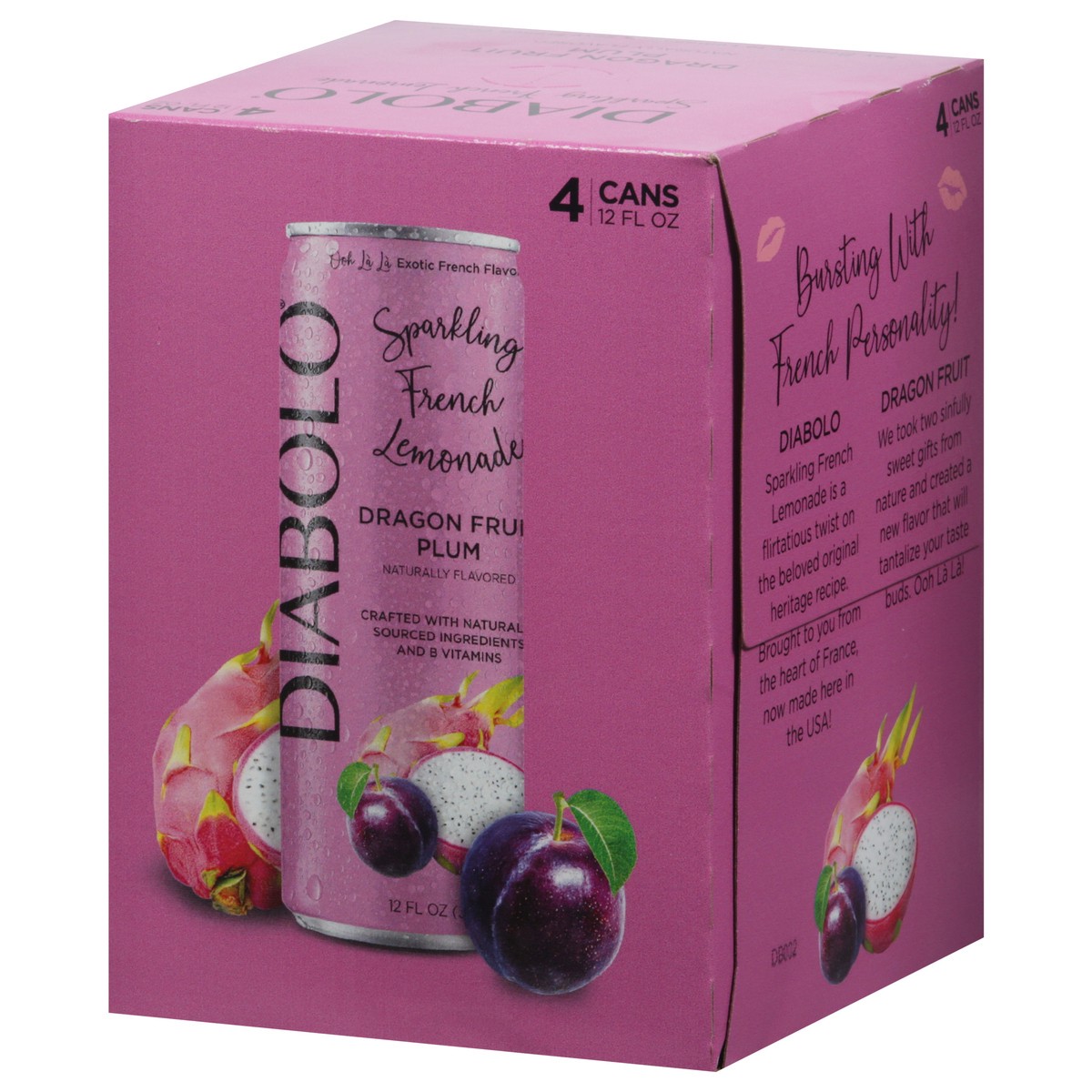 slide 3 of 9, DIABOLO Dragon Fruit Plum Sparkling French Lemonade 4 - 12 fl oz Cans, 4 ct