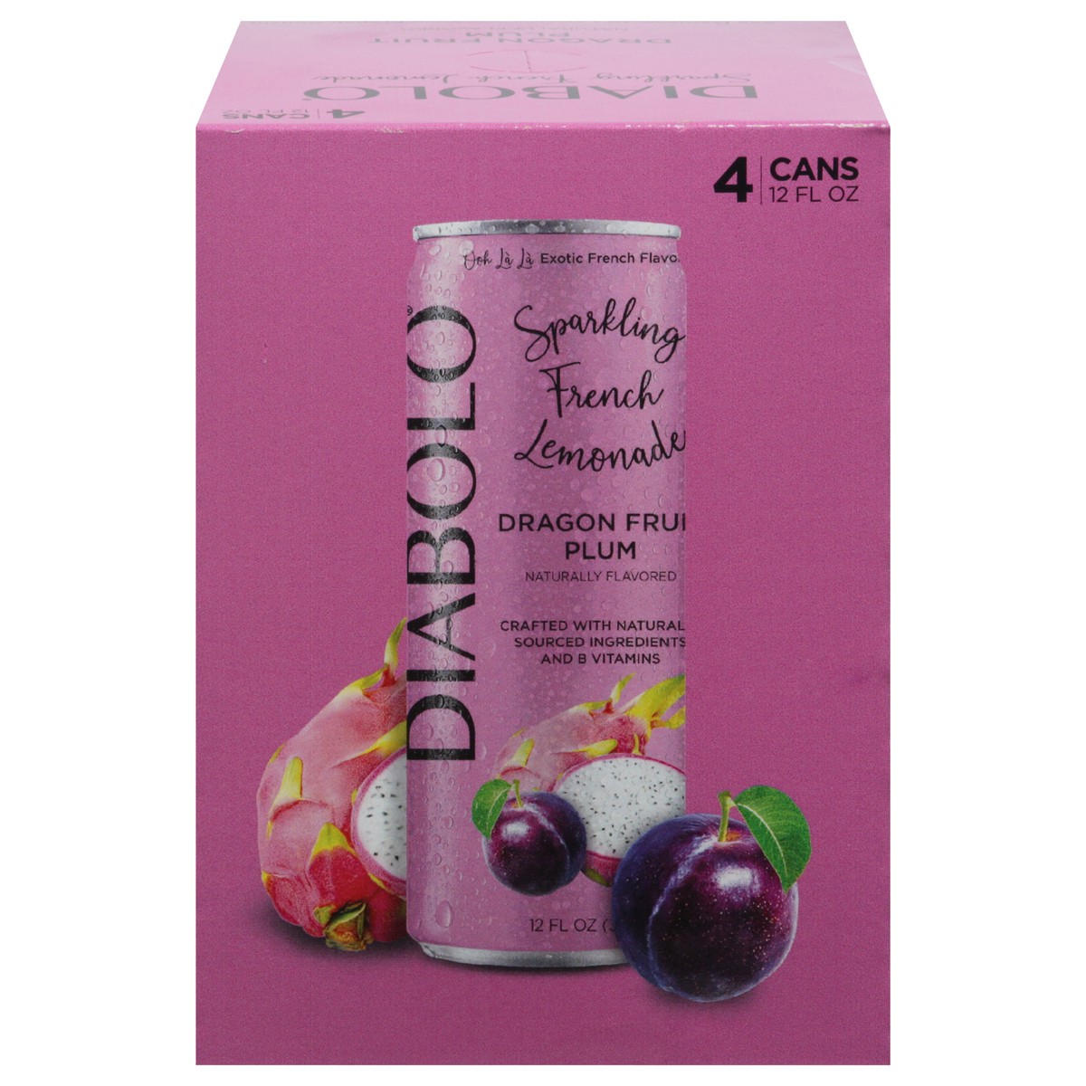 slide 1 of 9, DIABOLO Dragon Fruit Plum Sparkling French Lemonade 4 - 12 fl oz Cans, 4 ct