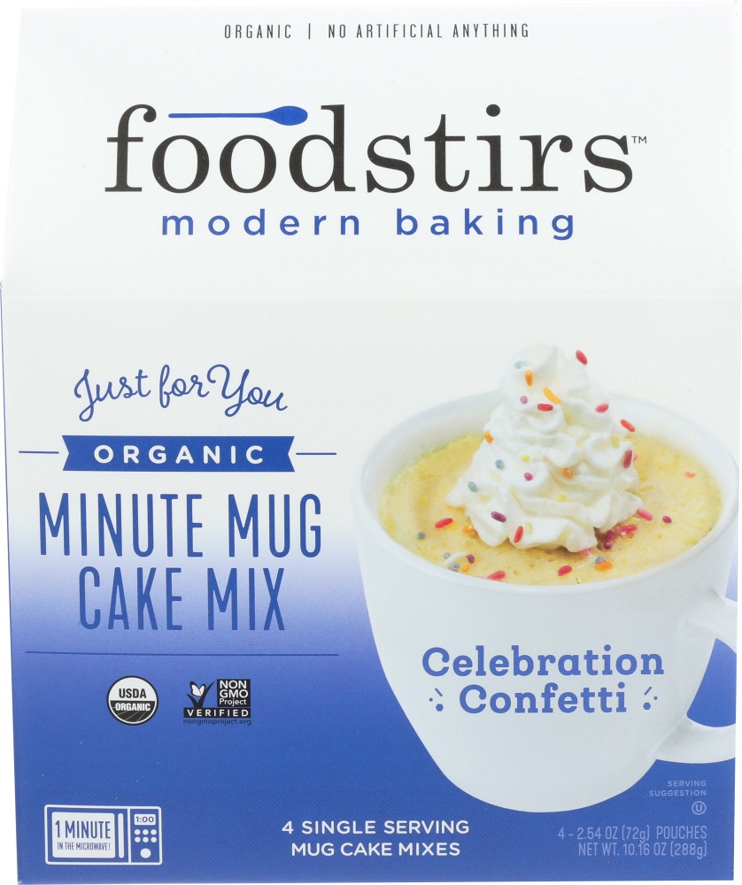 slide 1 of 1, Foodstirs Just for You Organic Minute Mug Celebration Cake Mix, 10.2 oz