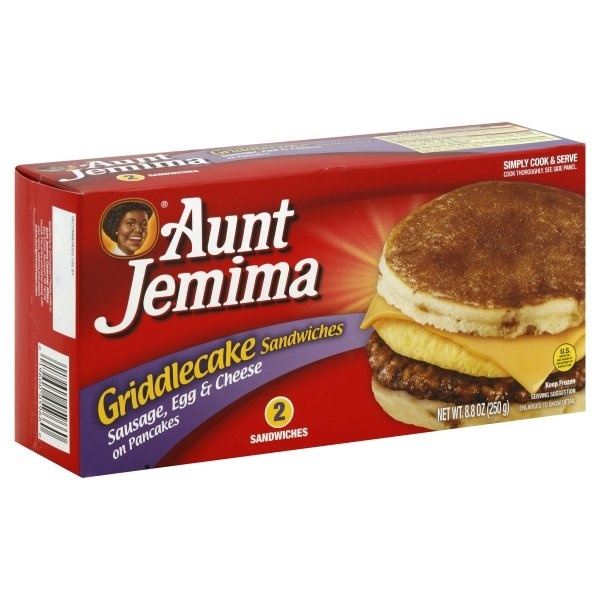 slide 1 of 1, Aunt Jemima Sausage Egg & Cheese On Pancakes Griddlecake Sandwiches, 2 ct; 8.8 oz