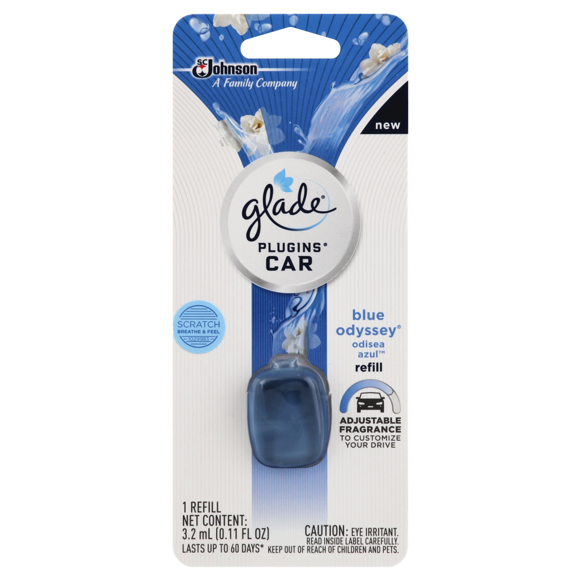 slide 1 of 1, Glade Plugins Car Air Freshener Refill, Blue Odyssey, 0.11 fl oz