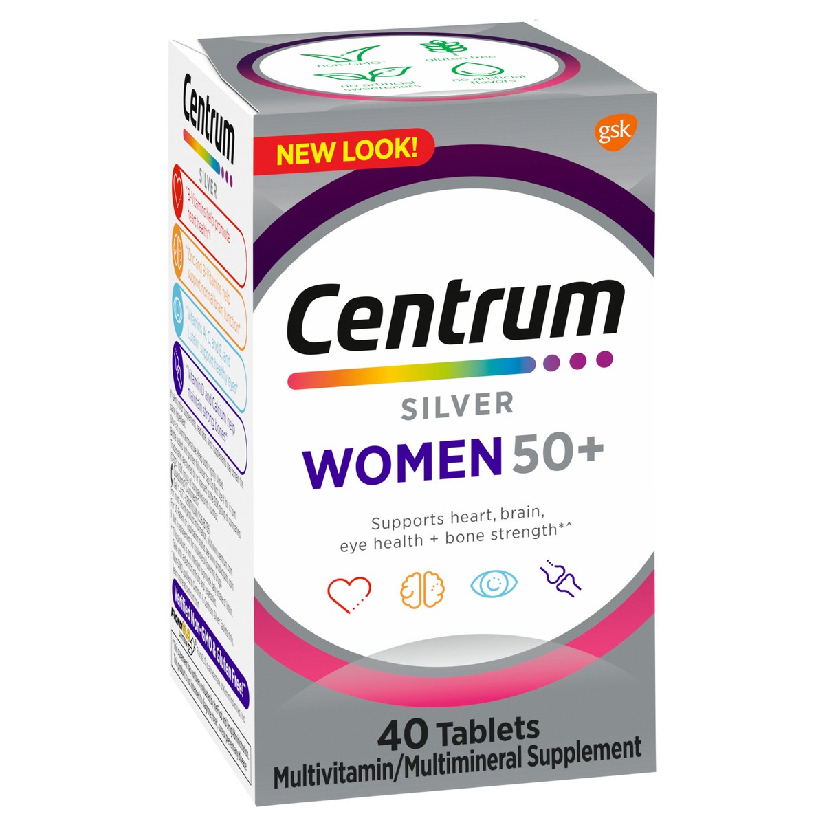 slide 2 of 9, Centrum Silver Women's Multivitamin for Women 50 Plus, Multivitamin/Multimineral Supplement with Vitamin D3, B Vitamins, Calcium and Antioxidants, Gluten Free, Non-GMO Ingredients - 40 Count, 40 ct