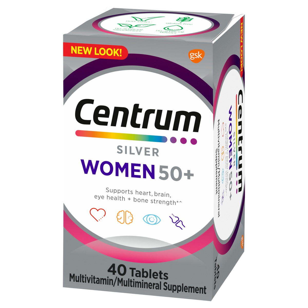 slide 5 of 9, Centrum Silver Women's Multivitamin for Women 50 Plus, Multivitamin/Multimineral Supplement with Vitamin D3, B Vitamins, Calcium and Antioxidants, Gluten Free, Non-GMO Ingredients - 40 Count, 40 ct