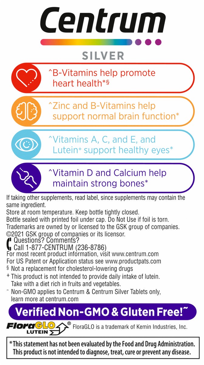 slide 6 of 9, Centrum Silver Women's Multivitamin for Women 50 Plus, Multivitamin/Multimineral Supplement with Vitamin D3, B Vitamins, Calcium and Antioxidants, Gluten Free, Non-GMO Ingredients - 40 Count, 40 ct